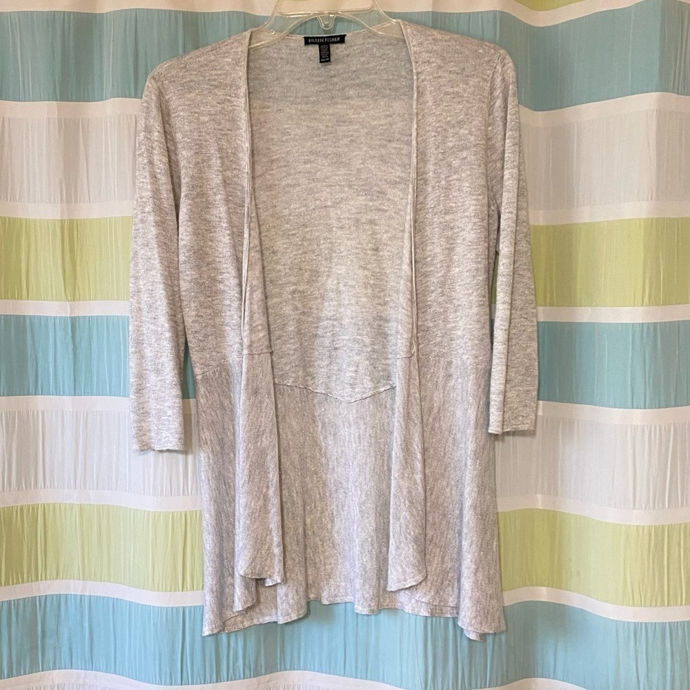 Eileen Fisher Knit Open Cardigan Gray 3/4 length sleeves Sz XS - Picture 7 of 7